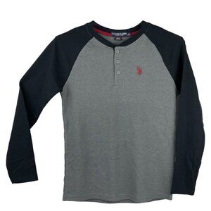 U.S. Polo ASSN Long Sleeve Henley Tee Boys Raglan Shirt Size L 10/12